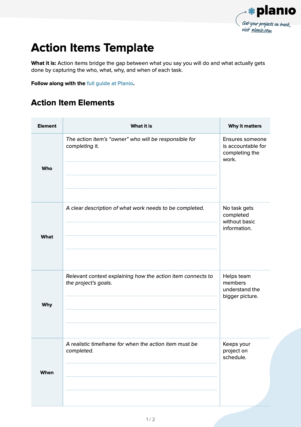 Screenshot action items template