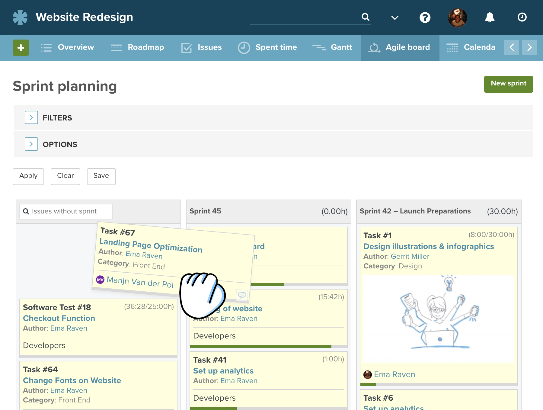 Building a backlog of tasks and features within the Agile Board