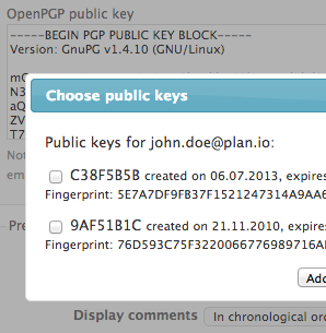 Hinzufügen eines öffentlichen OpenPGP-Schlüssels