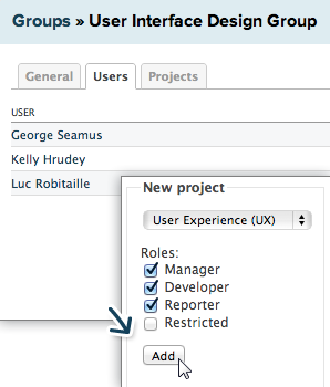 Assigning roles to users within a project