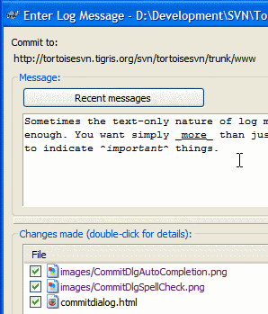The TortoiseSVN Commit Dialog interface